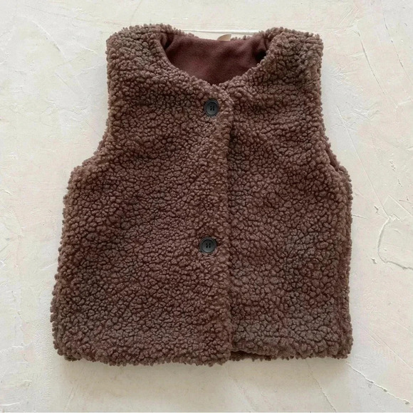 Vest Sherpa Sweater Lamb Fleece Brown Sheep Lighweight Vintage Unisex Kids - Picture 1 of 8